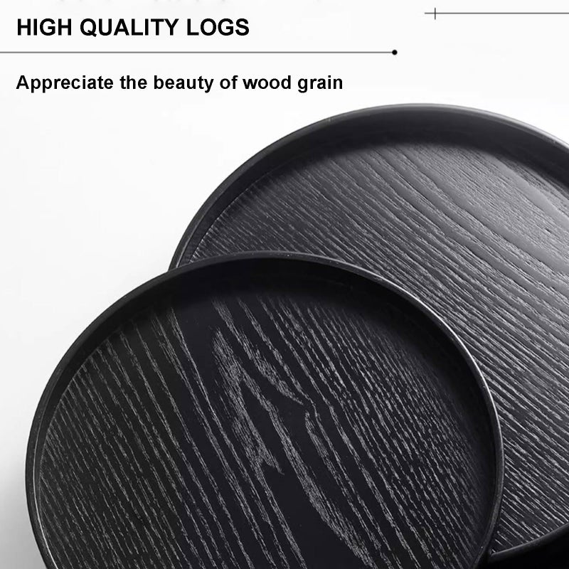 River Round Wood Serving Tray, Solid Wooden Decorative Tray Non-Slip Tea Coffee Table Tray Snack Plate Food Meals Serving Tray with Raised Edges for Home Decor Kitchen Restaurant (9.5inch, Black) - Image 4